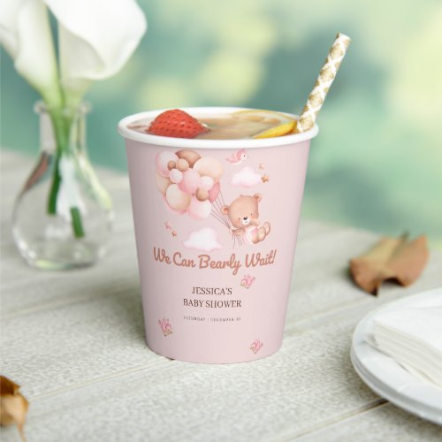 We Can Bearly Wait Pink Baby Shower Paper Cups