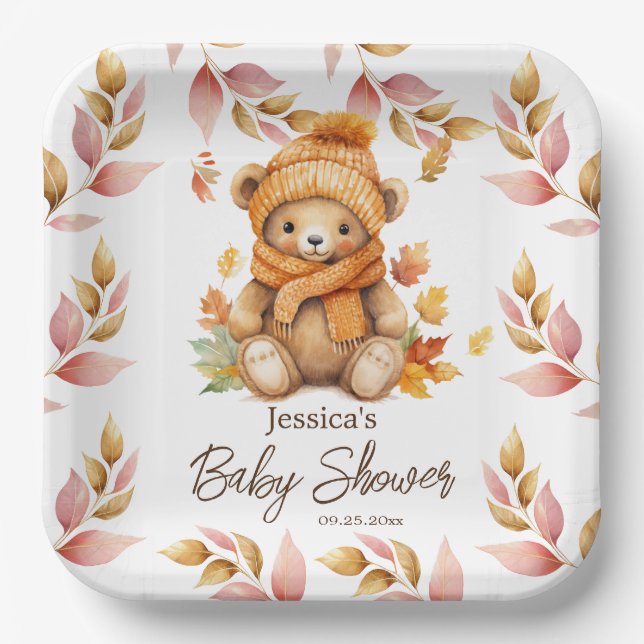 We Can Bearly Wait Pink Baby Shower  Paper Plates (Front)