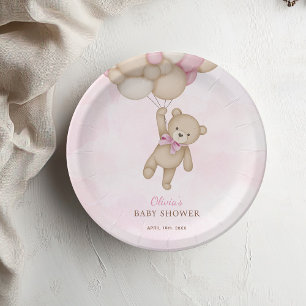 We Can Bearly Wait Pink Baby Shower Paper Plates