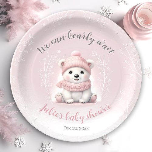 We Can Bearly Wait Pink Baby Shower Paper Plates