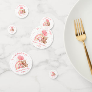 we can bearly wait, pink baby shower polka dots confetti