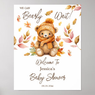 We Can Bearly Wait Pink Baby Shower Poster