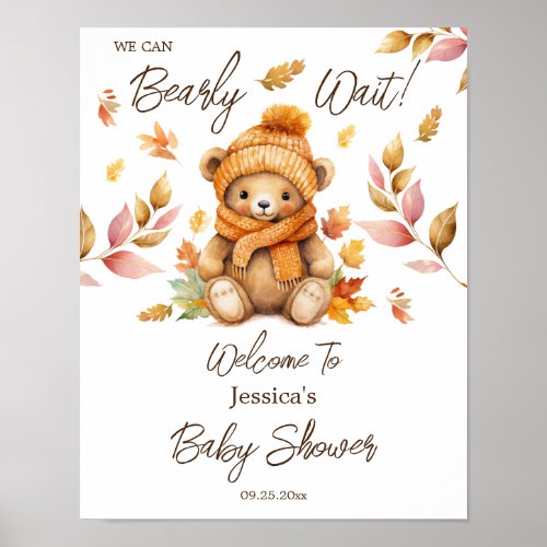 We Can Bearly Wait Pink Baby Shower  Poster