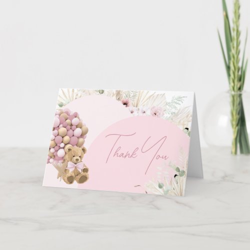 We Can Bearly Wait Pink Baby Shower  Thank You Card