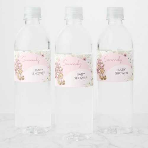 We Can Bearly Wait Pink Baby Shower  Water Bottle Label