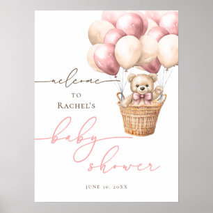 We Can Bearly Wait   Pink Baby Shower Welcome Poster