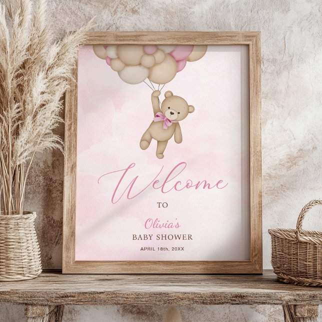 We Can Bearly Wait Pink Baby Shower Welcome Sign (Creator Uploaded)