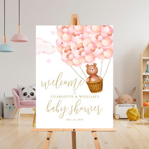 We Can Bearly Wait Pink Baby Shower Welcome Sign
