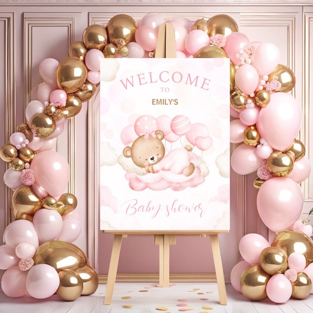 We Can Bearly Wait Pink Baby shower welcome sign (We Can Bearly Wait Pink Baby shower welcome sign)