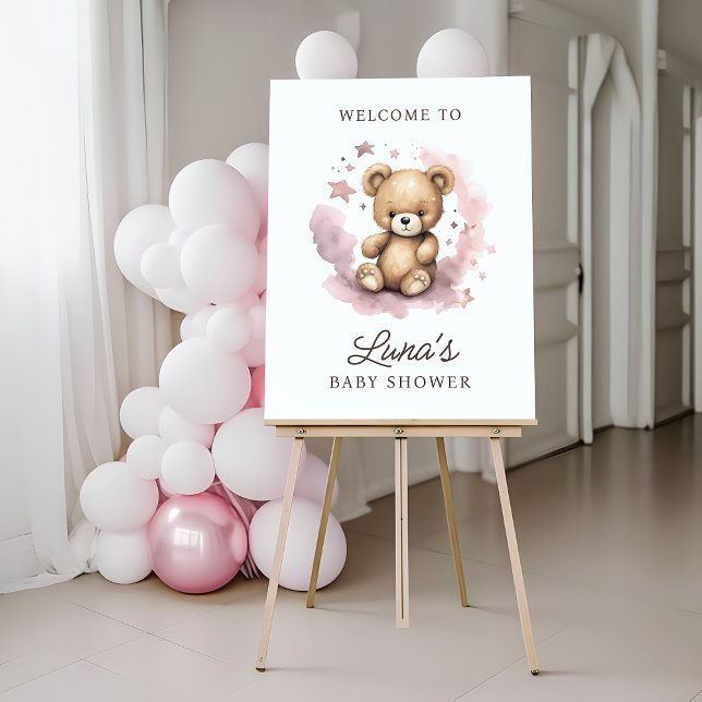 We Can Bearly Wait Pink Baby Shower Welcome Sign (Creator Uploaded)