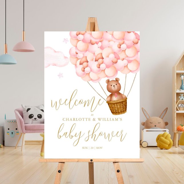 We Can Bearly Wait Pink Baby Shower Welcome Sign (Creator Uploaded)