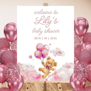 We Can Bearly Wait Pink Baby Shower Welcome Sign