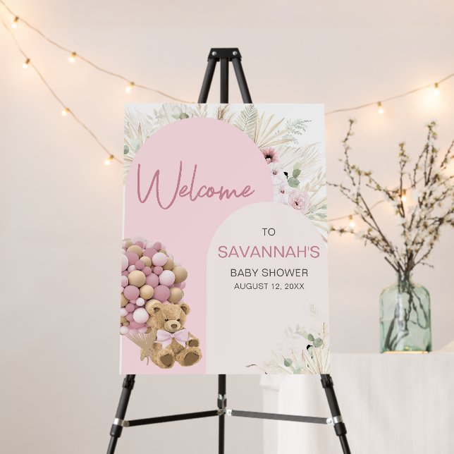 We Can Bearly Wait Pink Baby Shower Welcome Sign (In Situ (Stand))