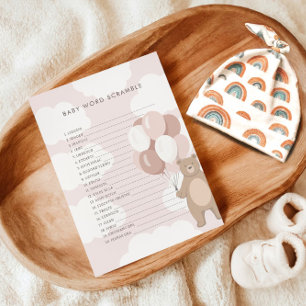 We Can Bearly Wait Pink Baby Word Scramble Enclosure Card