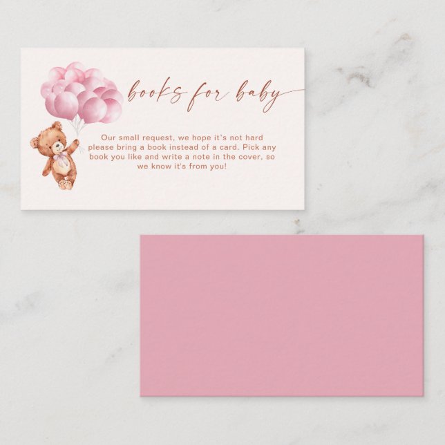 We Can Bearly Wait Pink Balloon Books For Baby Enclosure Card (Front/Back)