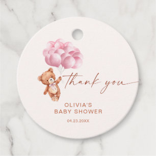 We Can Bearly Wait Pink Balloon Thank You Favor Tags