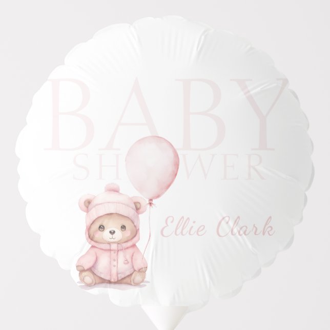 We Can Bearly Wait Pink Bear Baby Shower  Balloon (Front)