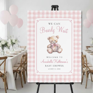 We Can Bearly Wait Pink Bear Baby Shower Foam Board