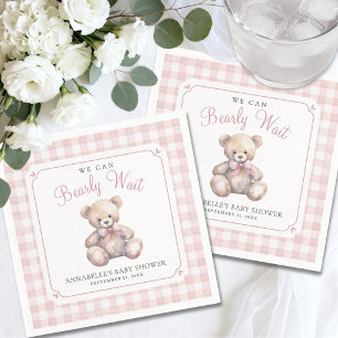 We Can Bearly Wait Pink Bear Baby Shower Napkins