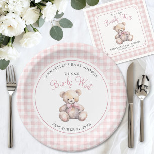 We Can Bearly Wait Pink Bear Baby Shower Paper Plates