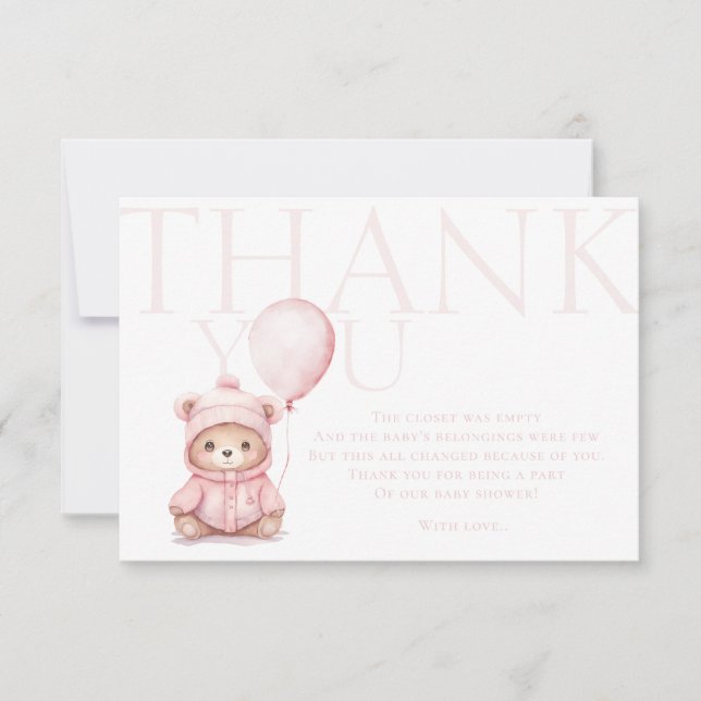 We Can Bearly Wait Pink Bear Baby Shower Thank You (Front)