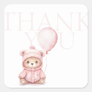 We Can Bearly Wait Pink Bear Baby Shower Thank You Square Sticker
