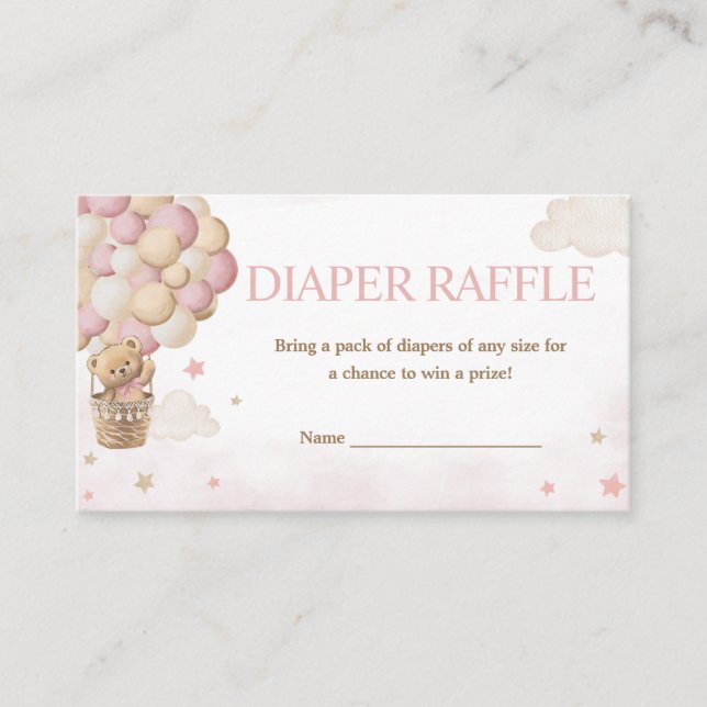 We Can Bearly Wait Pink Bear Diaper Raffle Enclosure Card (Front)