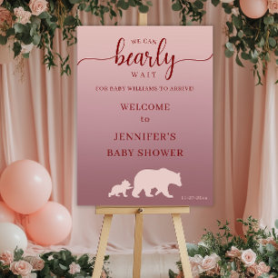 We Can Bearly Wait Pink Bear Family Welcome Foam Board
