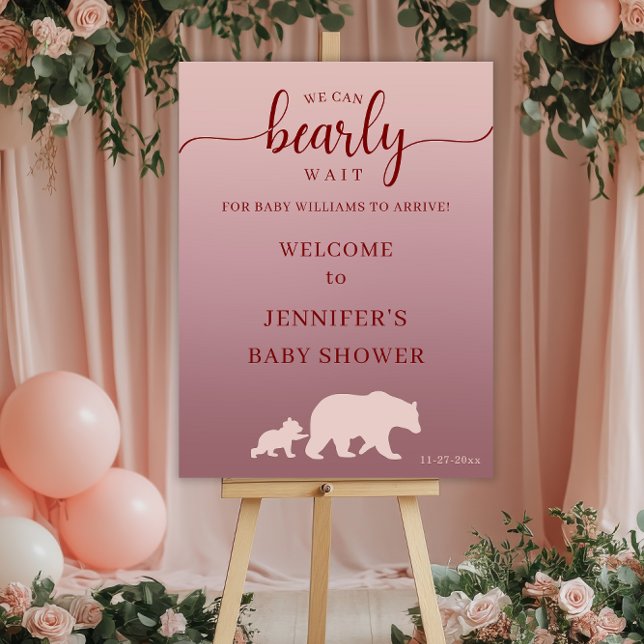 We Can Bearly Wait Pink Bear Family Welcome Foam Board (Creator Uploaded)