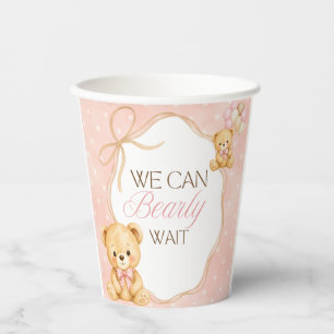 We Can Bearly Wait Pink Bear Girl Baby Shower Paper Cups