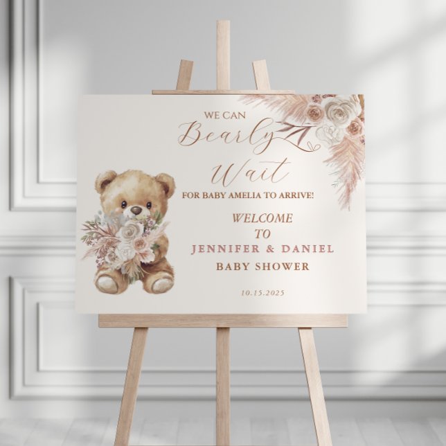 We Can Bearly Wait Pink Boho Teddy Bear Foam Board (Creator Uploaded)