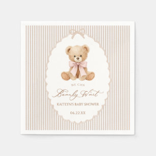 We Can Bearly Wait pink bow girl Baby Shower Napkins