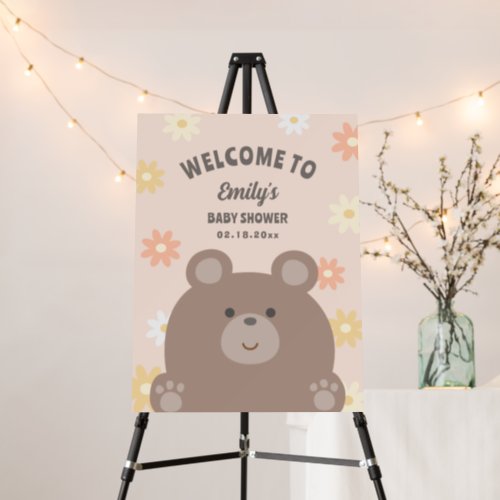 We Can Bearly Wait Pink Daisies Girl Baby Shower Foam Board