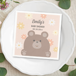 We Can Bearly Wait Pink Daisies Girl Baby Shower Napkins