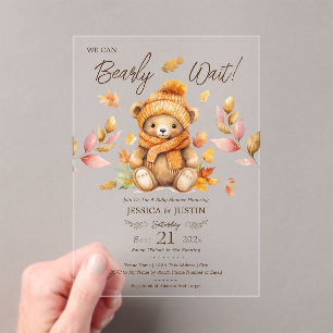 We Can Bearly Wait Pink Fall Baby Shower Acrylic Invitations