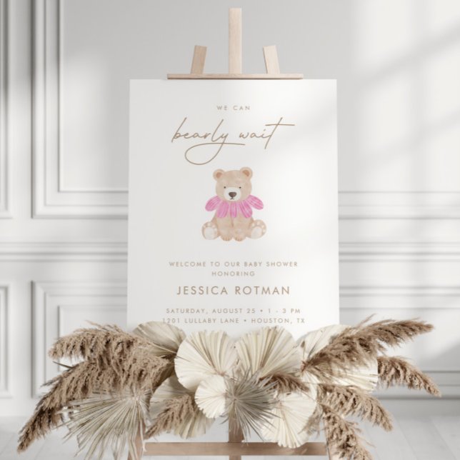 We Can Bearly Wait – Pink Floral Girls Baby Shower Foam Board (Creator Uploaded)