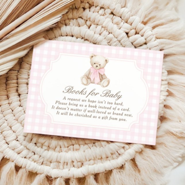 We Can Bearly Wait Pink Gingham Teddy Bear Baby Enclosure Card (Creator Uploaded)