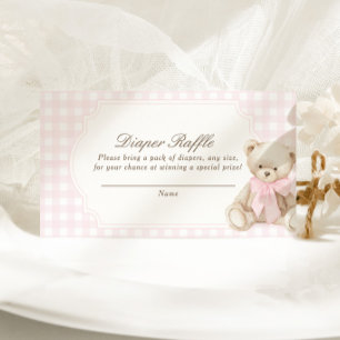 We Can Bearly Wait Pink Gingham Teddy Bear Baby Enclosure Card