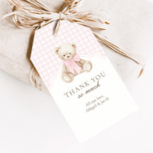 We Can Bearly Wait Pink Gingham Teddy Bear Favor