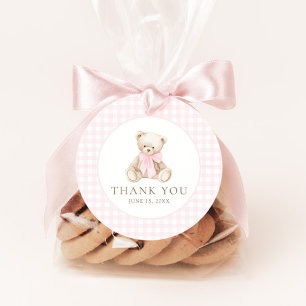We Can Bearly Wait Pink Gingham Teddy Bear Favor Tags