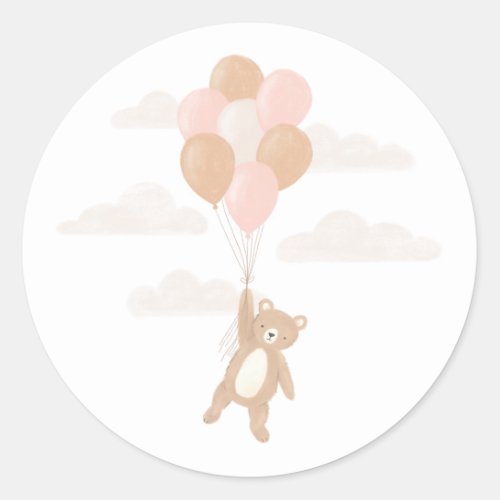 We Can Bearly Wait Pink Girl Baby Shower Classic Round Sticker