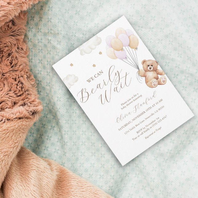 We Can Bearly Wait Pink Girl Baby Shower Invitation (Creator Uploaded)