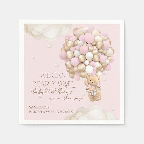 We Can Bearly wait Pink Girl Baby Shower Napkins