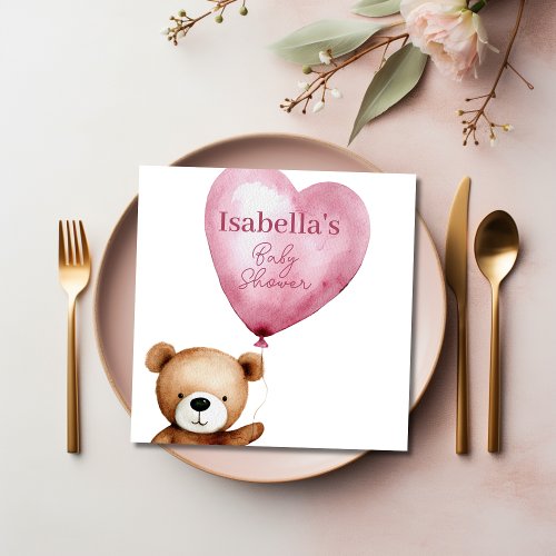 We Can Bearly Wait Pink Girl Baby Shower Paper Napkins