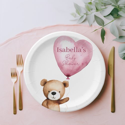 We Can Bearly Wait Pink Girl Baby Shower Paper Paper Plates
