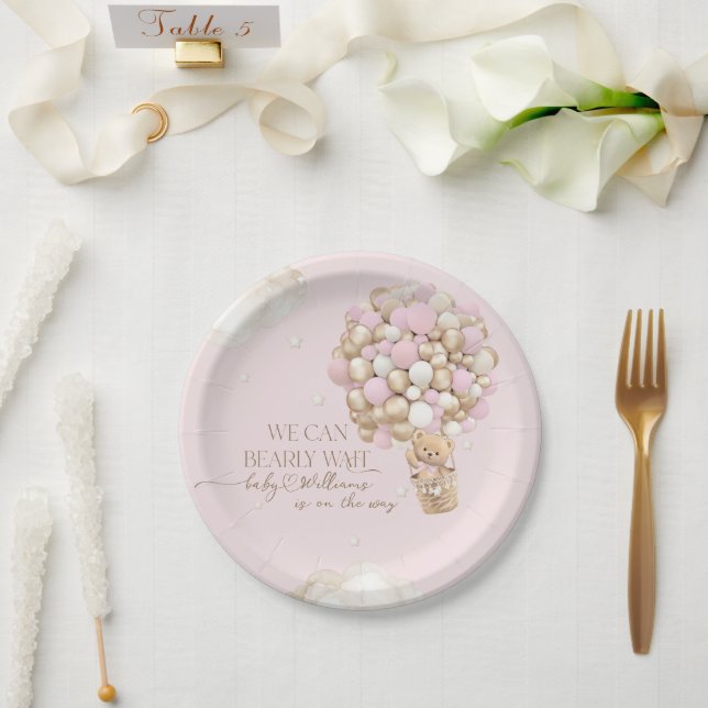 We Can Bearly wait Pink Girl Baby Shower Paper Plates (Wedding)