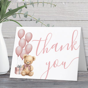 We Can Bearly Wait Pink Girl Baby Shower Thank You Card