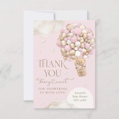 We Can Bearly wait Pink Girl Baby Shower Thank You Card
