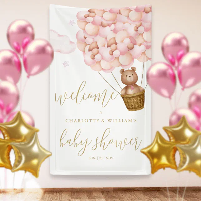 We Can Bearly Wait Pink Girl Baby Shower Welcome Banner | Zazzle