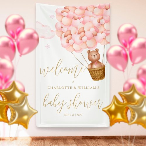 We Can Bearly Wait Pink Girl Baby Shower Welcome Banner